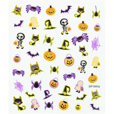 Fluoreszcens 3D körömmatricák Világító Halloween Pumpkin Pókcsillag Hold DIY Körömmatricák Sötétben Ragyog Nail Art Dekoráció