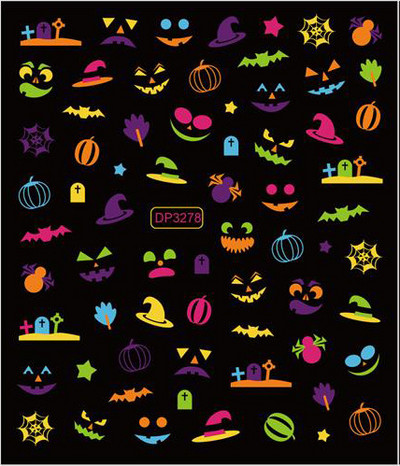 Fluoreszcens 3D körömmatricák Világító Halloween Pumpkin Pókcsillag Hold DIY Körömmatricák Sötétben Ragyog Nail Art Dekoráció