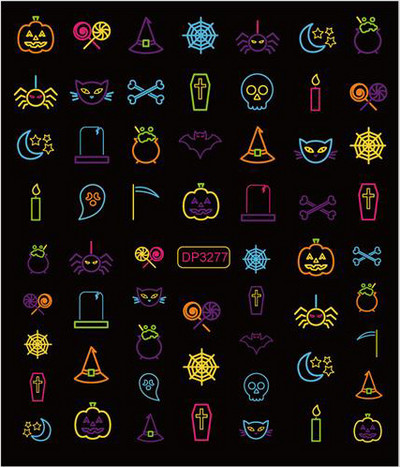 Fluoreszcens 3D körömmatricák Világító Halloween Pumpkin Pókcsillag Hold DIY Körömmatricák Sötétben Ragyog Nail Art Dekoráció