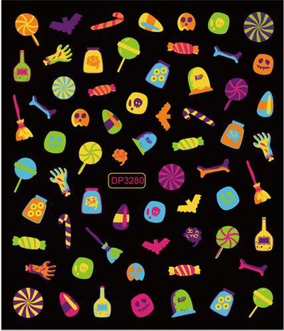 Fluoreszcens 3D körömmatricák Világító Halloween Pumpkin Pókcsillag Hold DIY Körömmatricák Sötétben Ragyog Nail Art Dekoráció