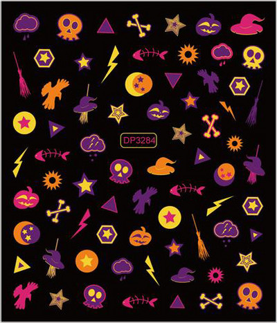 Fluoreszcens 3D körömmatricák Világító Halloween Pumpkin Pókcsillag Hold DIY Körömmatricák Sötétben Ragyog Nail Art Dekoráció