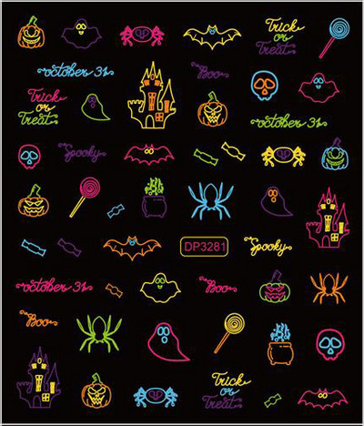 Fluoreszcens 3D körömmatricák Világító Halloween Pumpkin Pókcsillag Hold DIY Körömmatricák Sötétben Ragyog Nail Art Dekoráció