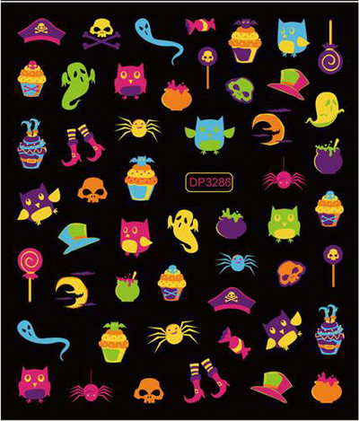 Fluoreszcens 3D körömmatricák Világító Halloween Pumpkin Pókcsillag Hold DIY Körömmatricák Sötétben Ragyog Nail Art Dekoráció