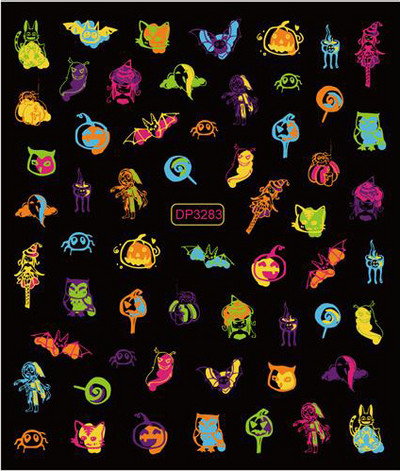 Fluoreszcens 3D körömmatricák Világító Halloween Pumpkin Pókcsillag Hold DIY Körömmatricák Sötétben Ragyog Nail Art Dekoráció