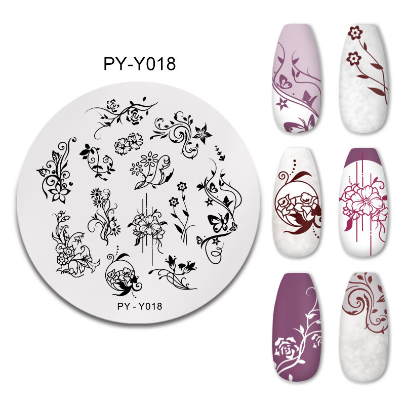 PICT YOU Körömbélyegző lemezek Virágminták Körömdíszítés Bélyegző Design köröm képlemezhez Rozsdamentes acél stencileszközök PY-Y018