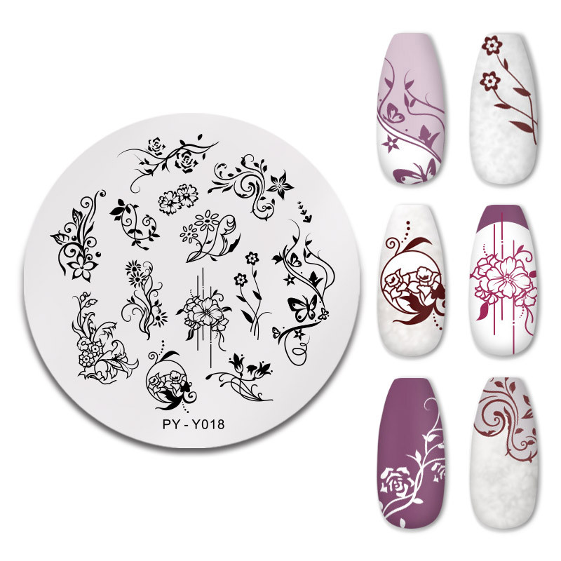 PICT YOU Körömbélyegző lemezek Virágminták Körömdíszítés Bélyegző Design köröm képlemezhez Rozsdamentes acél stencileszközök PY-Y018