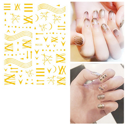 3D geometriai körömmatricák arany háromszög négyzet alakú kerek szív alakú öntapadó csúszkák körmökhöz újévi körömdizájn
