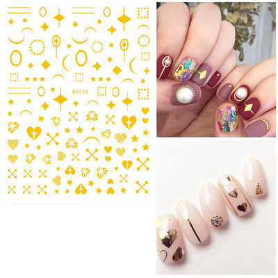3D geometriai körömmatricák arany háromszög négyzet alakú kerek szív alakú öntapadó csúszkák körmökhöz újévi körömdizájn