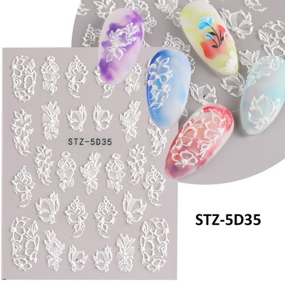 5D ανάγλυφο αυτοκόλλητο νυχιών Λευκό λουλούδι γάμου με δαντέλα αυτοκόλλητα αυτοκόλλητα αυτοκόλλητα βερνίκι καλοκαιρινού τζελ Διακοσμήσεις μανικιούρ PPSTZ5D33