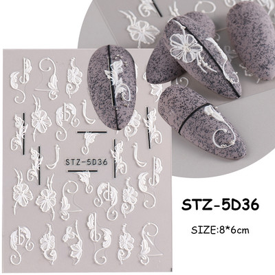 5D ανάγλυφο αυτοκόλλητο νυχιών Λευκό λουλούδι γάμου με δαντέλα αυτοκόλλητα αυτοκόλλητα αυτοκόλλητα βερνίκι καλοκαιρινού τζελ Διακοσμήσεις μανικιούρ PPSTZ5D33