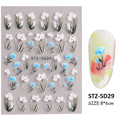 5D ανάγλυφο αυτοκόλλητο νυχιών Λευκό λουλούδι γάμου με δαντέλα αυτοκόλλητα αυτοκόλλητα αυτοκόλλητα βερνίκι καλοκαιρινού τζελ Διακοσμήσεις μανικιούρ PPSTZ5D33