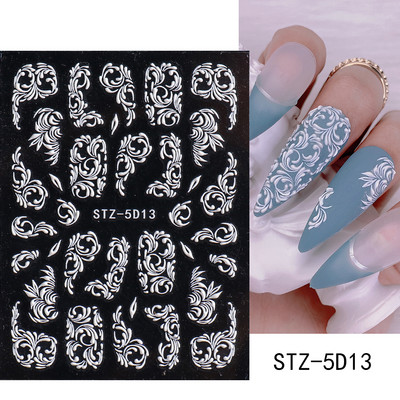 5D ανάγλυφο αυτοκόλλητο νυχιών Λευκό λουλούδι γάμου με δαντέλα αυτοκόλλητα αυτοκόλλητα αυτοκόλλητα βερνίκι καλοκαιρινού τζελ Διακοσμήσεις μανικιούρ PPSTZ5D33