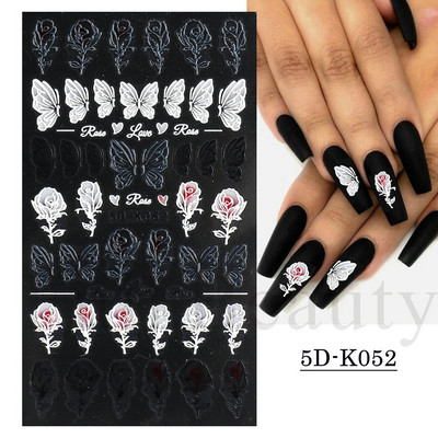 5D ανάγλυφο αυτοκόλλητο νυχιών Λευκό λουλούδι γάμου με δαντέλα αυτοκόλλητα αυτοκόλλητα αυτοκόλλητα βερνίκι καλοκαιρινού τζελ Διακοσμήσεις μανικιούρ PPSTZ5D33