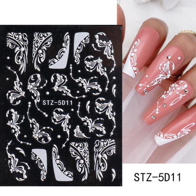 5D ανάγλυφο αυτοκόλλητο νυχιών Λευκό λουλούδι γάμου με δαντέλα αυτοκόλλητα αυτοκόλλητα αυτοκόλλητα βερνίκι καλοκαιρινού τζελ Διακοσμήσεις μανικιούρ PPSTZ5D33