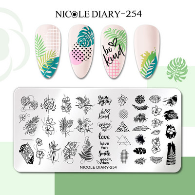 NICOLE DIARY-237 francia vonalas virágos körömbélyegző lemezek geometrikus levél virágos rozsdamentes acél körömbélyegző stencil