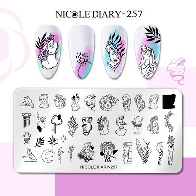 NICOLE DIARY-237 francia vonalas virágos körömbélyegző lemezek geometrikus levél virágos rozsdamentes acél körömbélyegző stencil