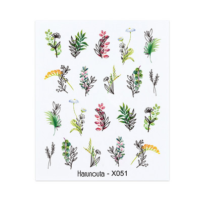 Harunouta fekete vonalak virág levelek víz matricák matricák virágos arc márvány mintás csúszka körmökhöz körömdíszítés