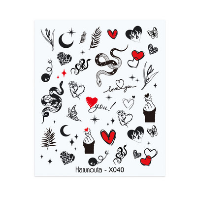 Harunouta fekete vonalak virág levelek víz matricák matricák virágos arc márvány mintás csúszka körmökhöz körömdíszítés