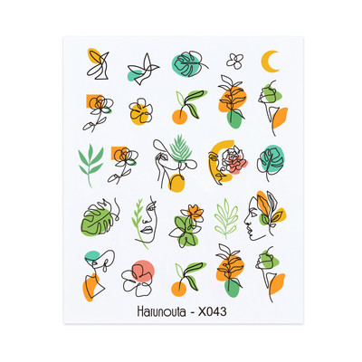 Harunouta fekete vonalak virág levelek víz matricák matricák virágos arc márvány mintás csúszka körmökhöz körömdíszítés