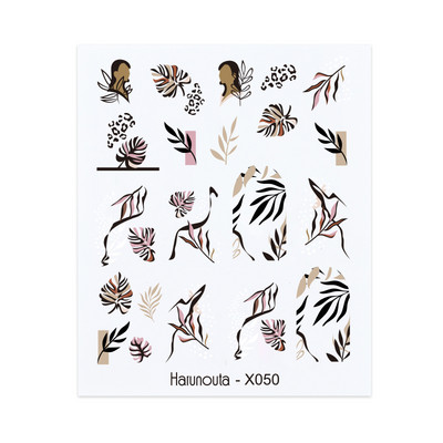 Harunouta fekete vonalak virág levelek víz matricák matricák virágos arc márvány mintás csúszka körmökhöz körömdíszítés