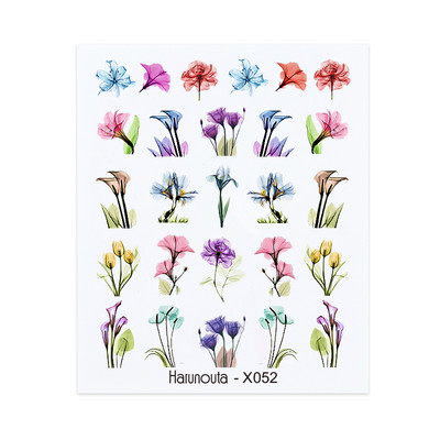 Harunouta fekete vonalak virág levelek víz matricák matricák virágos arc márvány mintás csúszka körmökhöz körömdíszítés