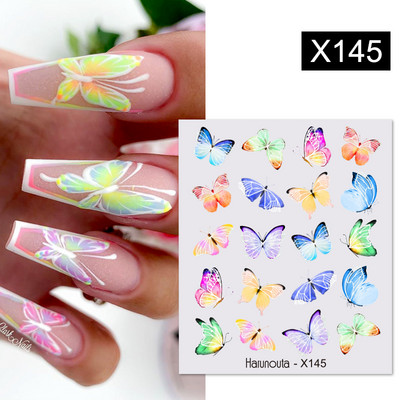 Harunouta fekete vonalak virág levelek víz matricák matricák virágos arc márvány mintás csúszka körmökhöz körömdíszítés