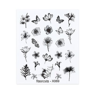 Harunouta fekete vonalak virág levelek víz matricák matricák virágos arc márvány mintás csúszka körmökhöz körömdíszítés