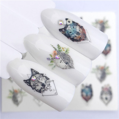 Sliders For Nails Summer Nail Sticker Wolf Full Art Decorations on Nails Decals Animal Transfer Water Film Slider Design 2022