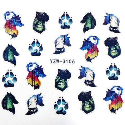 Sliders For Nails Summer Nail Sticker Wolf Full Art Decorations on Nails Decals Animal Transfer Water Film Slider Design 2022