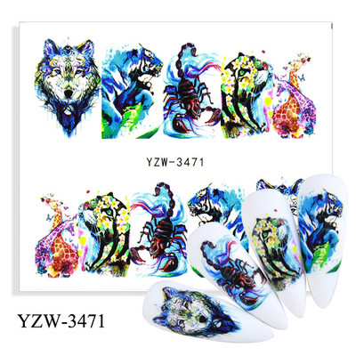 Sliders For Nails Summer Nail Sticker Wolf Full Art Decorations on Nails Decals Animal Transfer Water Film Slider Design 2022