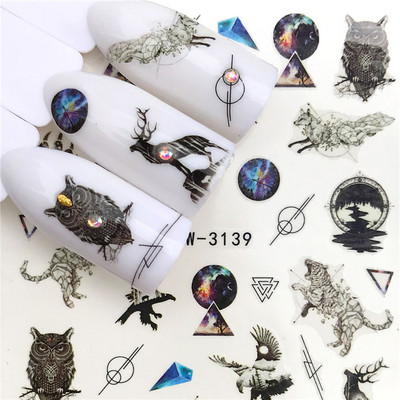 Sliders For Nails Summer Nail Sticker Wolf Full Art Decorations on Nails Decals Animal Transfer Water Film Slider Design 2022