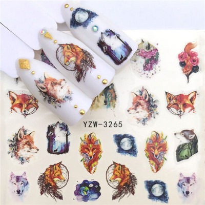 Sliders For Nails Summer Nail Sticker Wolf Full Art Decorations on Nails Decals Animal Transfer Water Film Slider Design 2022