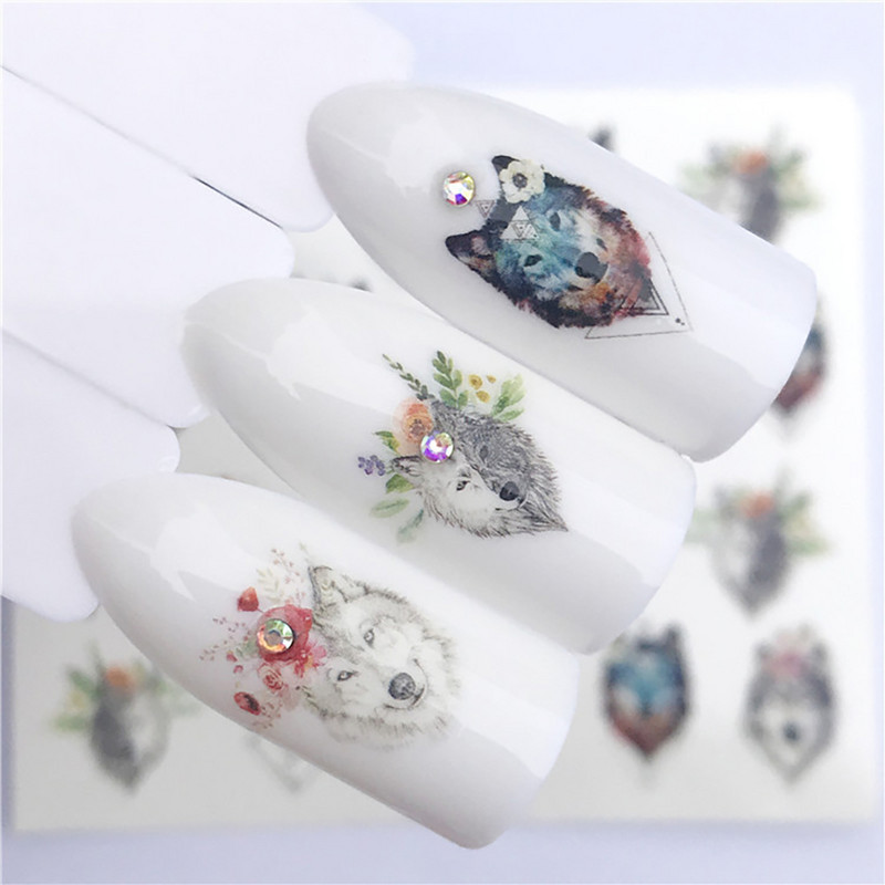 Sliders For Nails Summer Nail Sticker Wolf Full Art Decorations on Nails Decals Animal Transfer Water Film Slider Design 2022