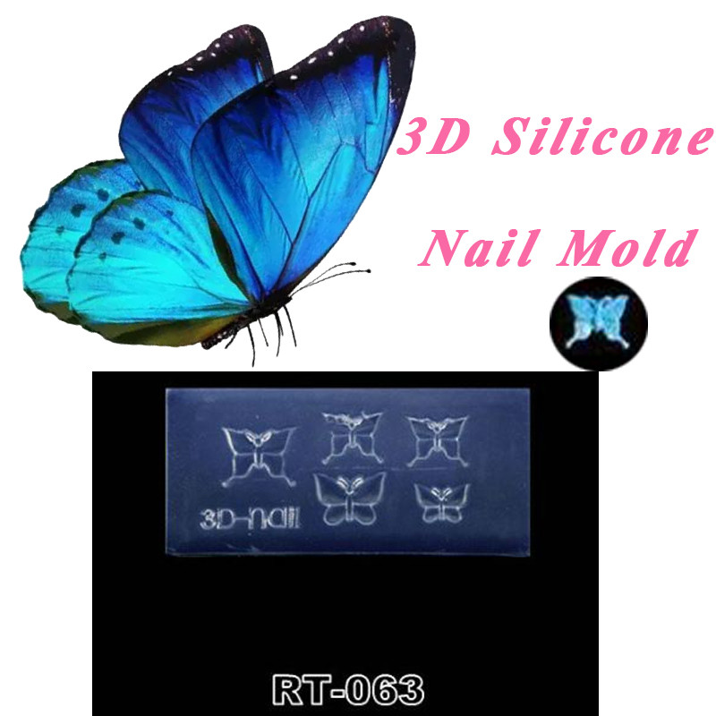 Jóléti forma1 db 3D-s faragott szilikon forma körömbélyegző pillangó mintás UV gél akril körömsablon DIY újrafelhasználható körömforma