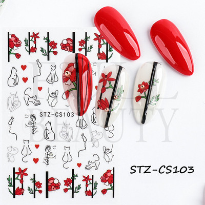 1db 3D körömmatrica fekete szív szerelem öntapadó csúszka betűk körömdíszítések csillagok matricák manikűr kiegészítők GLF740