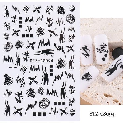 1db 3D körömmatrica fekete szív szerelem öntapadó csúszka betűk körömdíszítések csillagok matricák manikűr kiegészítők GLF740