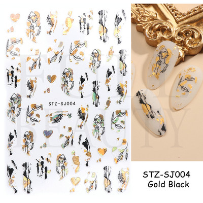 1db 3D körömmatrica fekete szív szerelem öntapadó csúszka betűk körömdíszítések csillagok matricák manikűr kiegészítők GLF740