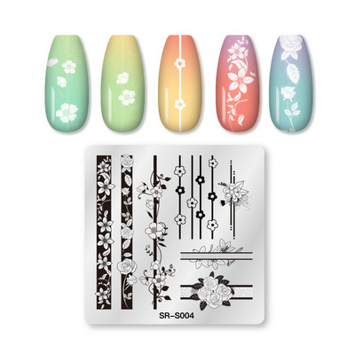 Πρότυπα νυχιών 1 τμχ Σχέδιο πλάκας λουλουδιών Φυτό λουλουδιών Γυαλί Θερμοκρασία δαντέλα Πρότυπα σφραγίδας Πλάκες Εικόνα