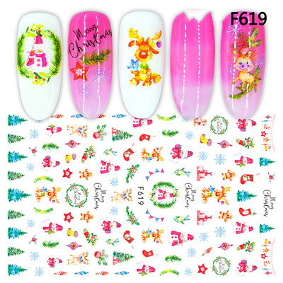 Häid jõule küünekunsti kleebis 3D liugurid Hirved jõuluvana kleebised uusaasta küüned kaunistused maniküüri tarvikute kleebised