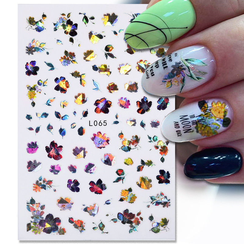3D nagų lipdukas Holografinis drugelis, gėlės lapas, lipnus perkeliamas raidžių linija, slankiklis Nagų dailės lipdukai Priedai Manikiūras