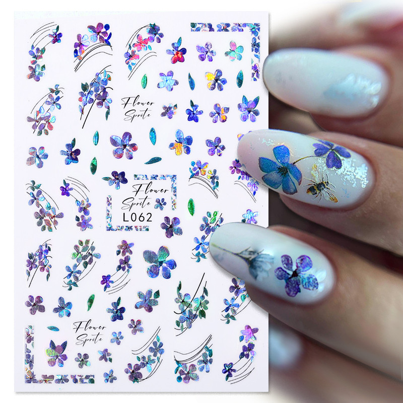3D nagų lipdukas Holografinis drugelis, gėlės lapas, lipnus perkeliamas raidžių linija, slankiklis Nagų dailės lipdukai Priedai Manikiūras