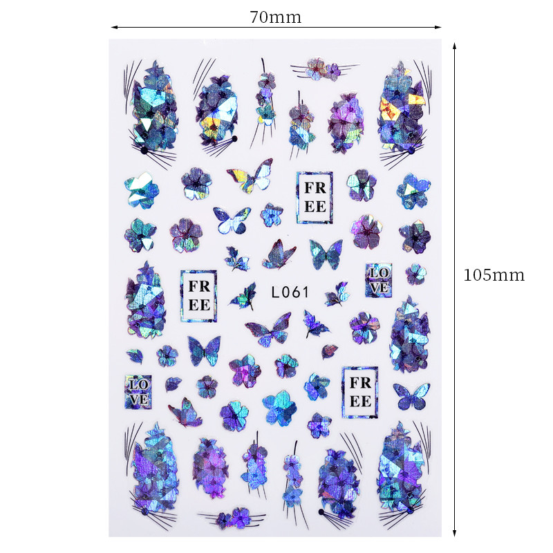3D nagų lipdukas Holografinis drugelis, gėlės lapas, lipnus perkeliamas raidžių linija, slankiklis Nagų dailės lipdukai Priedai Manikiūras