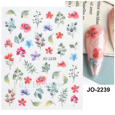 3D sädelev lilleline küünte kleebis läikiv geomeetriline lilleline liblikas liugur küüntele Kevadine maniküür Kleebised Dekoratsioon LAJO-2249