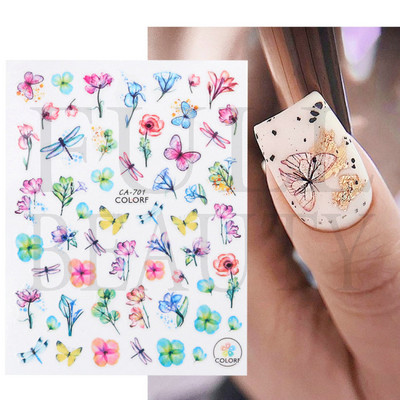 3D sädelev lilleline küünte kleebis läikiv geomeetriline lilleline liblikas liugur küüntele Kevadine maniküür Kleebised Dekoratsioon LAJO-2249