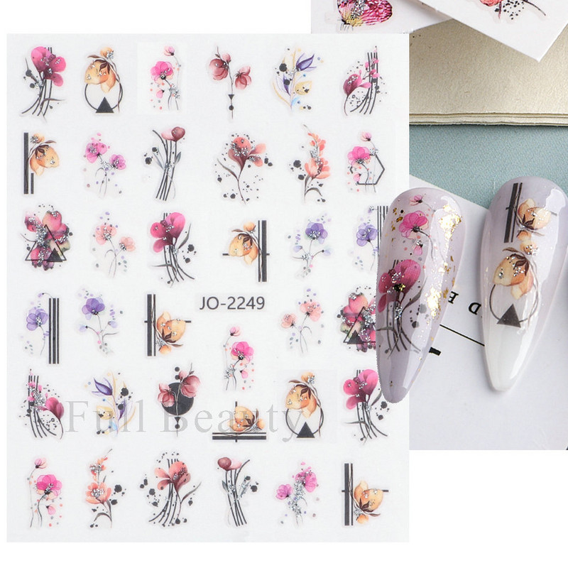 3D sädelev lilleline küünte kleebis läikiv geomeetriline lilleline liblikas liugur küüntele Kevadine maniküür Kleebised Dekoratsioon LAJO-2249