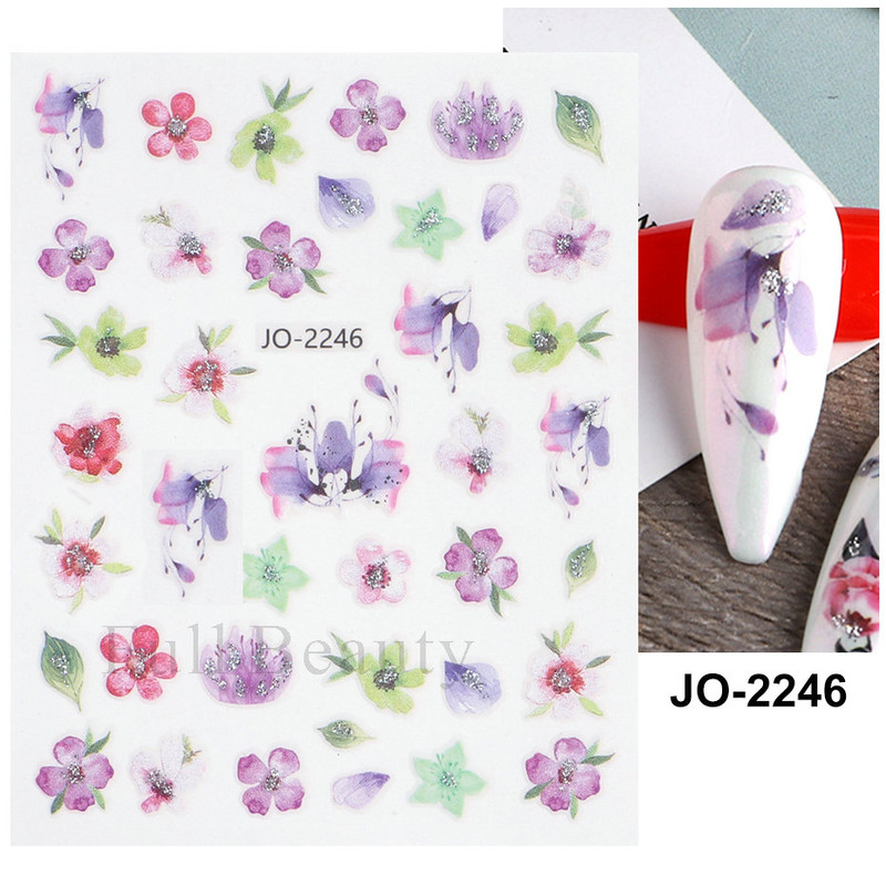 3D sädelev lilleline küünte kleebis läikiv geomeetriline lilleline liblikas liugur küüntele Kevadine maniküür Kleebised Dekoratsioon LAJO-2249