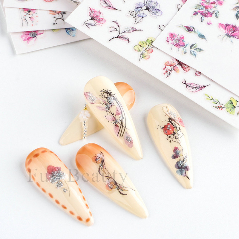 3D sädelev lilleline küünte kleebis läikiv geomeetriline lilleline liblikas liugur küüntele Kevadine maniküür Kleebised Dekoratsioon LAJO-2249