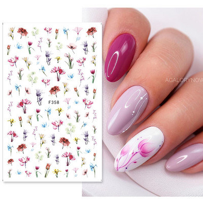 3D proljetni akvarel dizajn naljepnica za nokte Ljubičasti cvijet List Leptir Klizač Nail Art Dekoracija Cvjetni lak Naljepnice Manikura