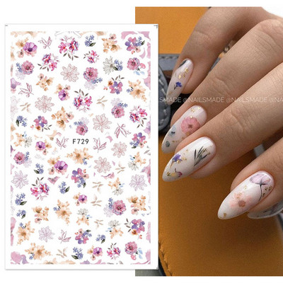 3D proljetni akvarel dizajn naljepnica za nokte Ljubičasti cvijet List Leptir Klizač Nail Art Dekoracija Cvjetni lak Naljepnice Manikura