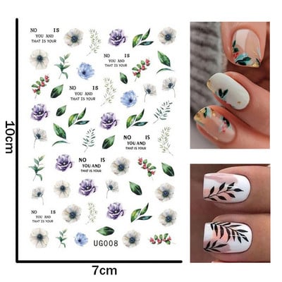 3D proljetni akvarel dizajn naljepnica za nokte Ljubičasti cvijet List Leptir Klizač Nail Art Dekoracija Cvjetni lak Naljepnice Manikura